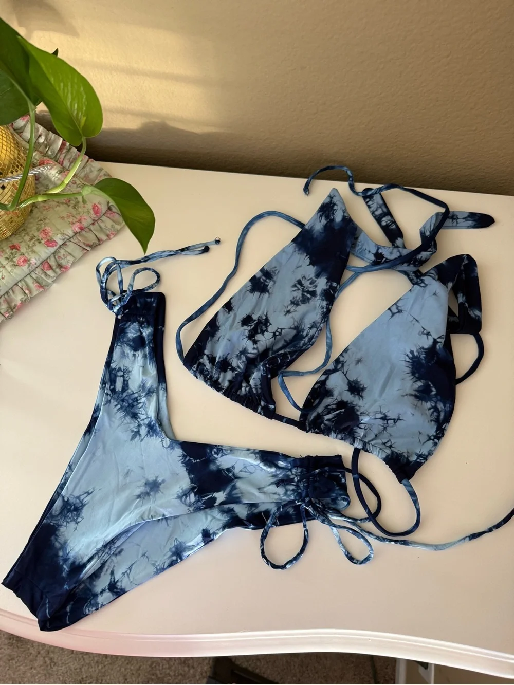 Frankie's Bikinis Navy & Light Blue Tie-Dye High-Waist Bikini